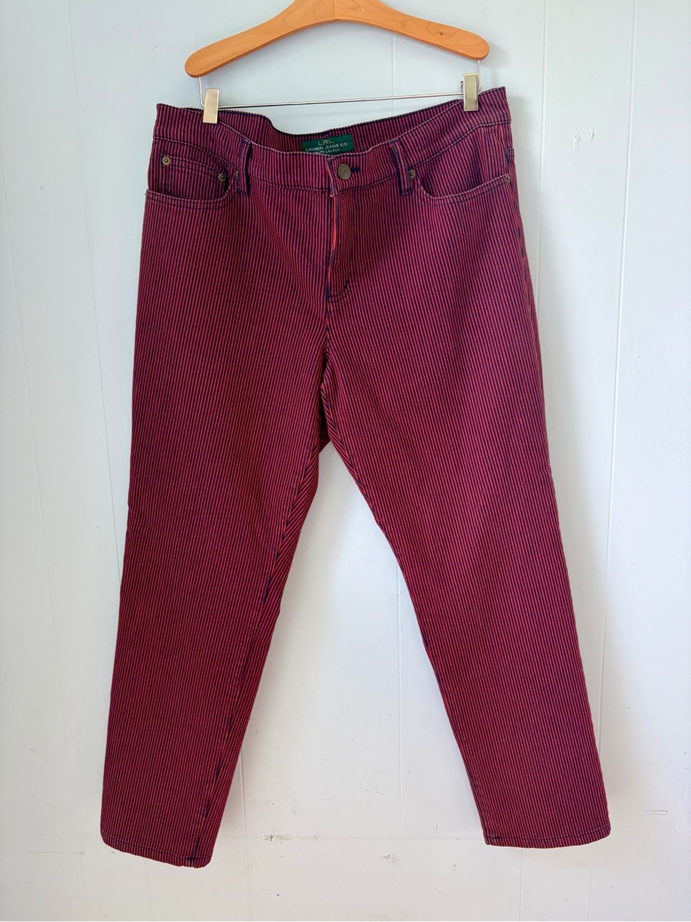 Ralph Lauren Red Blue Pinstripe Straight-Leg Jeans 14